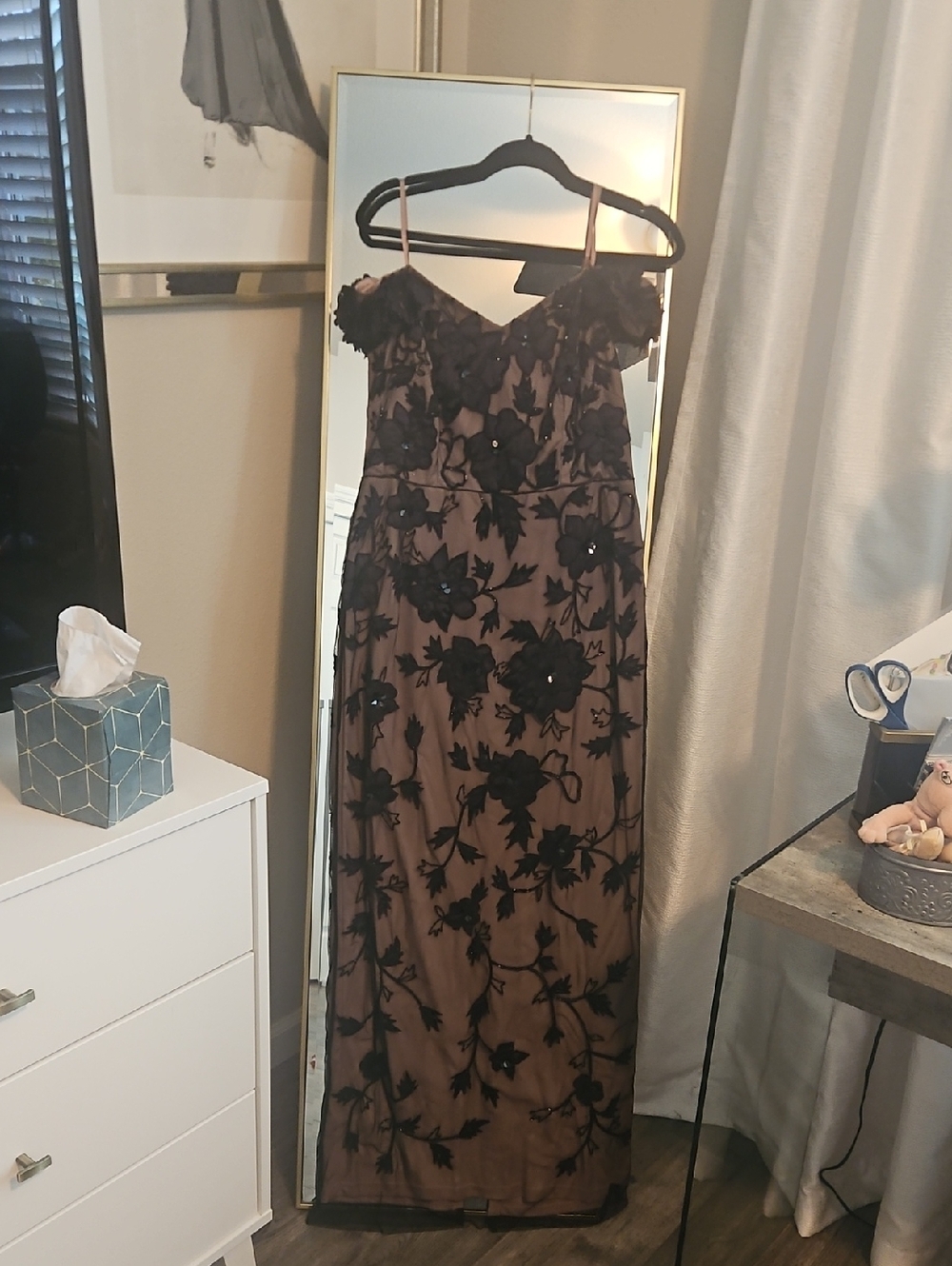 Adrianna Papell Black and Tan Floral Maxi Dress - Picture 12 of 12